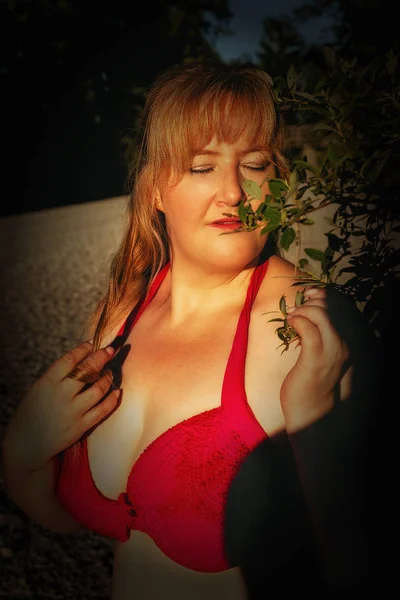 Portrait Dreamy Woman Oversize Big Breasts Stock Image