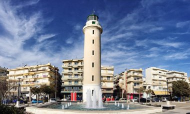 Alexandroupolis, Yunanistan - 13 Aralık 2017: Eastmacedonia meriç alanında, Yunanistan şehirde Alexandroupolis landmark deniz feneri.