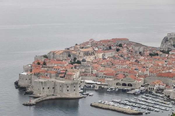 Légi Felvétel Régi Város Dubrovnik Horvátország Adriai Tenger Népszerű Turistalátványosság — Stock Fotó