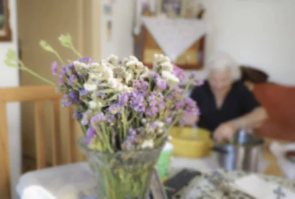 Blurred Background Healthy Senior Woman Home — Stock Photo, Image