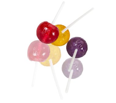 yansıması ile beyaz arka plan üzerinde renkli lolly pop şekerler