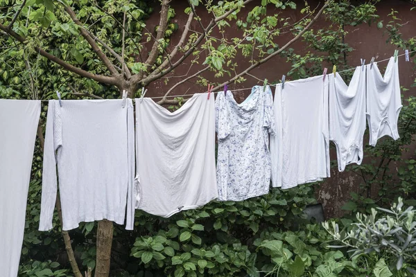 Kleider Zum Trocknen Garten Aufgehängt — Stockfoto