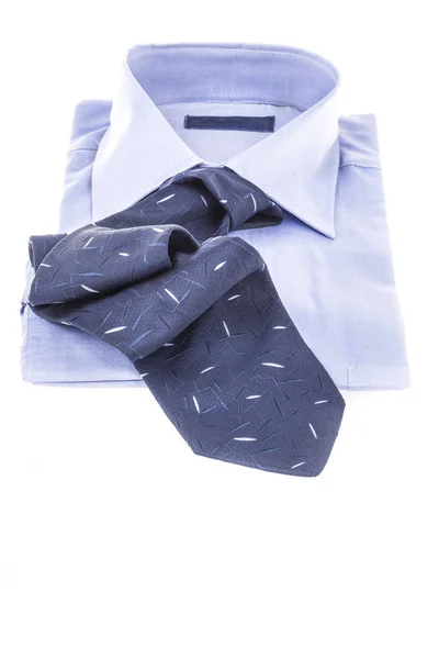 Sötét Kék Nyakkendő Elszigetelt Fehér Ing — Stock Fotó