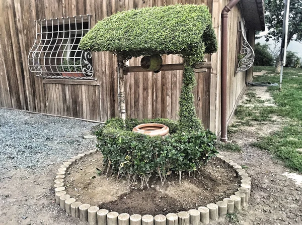 Een Artesische Water Goed Met Houten Aandrijfas Tuin — Stockfoto