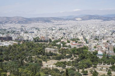 Agora, tapınak Hermes Antik Agora ve Atina Yunanistan Panoraması.