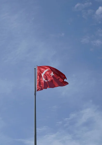 Drapeau Turc Flotte Dans Ciel Bleu — Photo