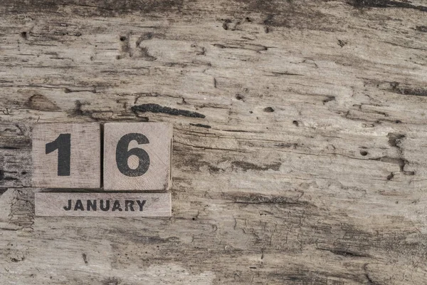 Calendario Cubo Para Enero Sobre Fondo Madera Con Espacio Para — Foto de Stock
