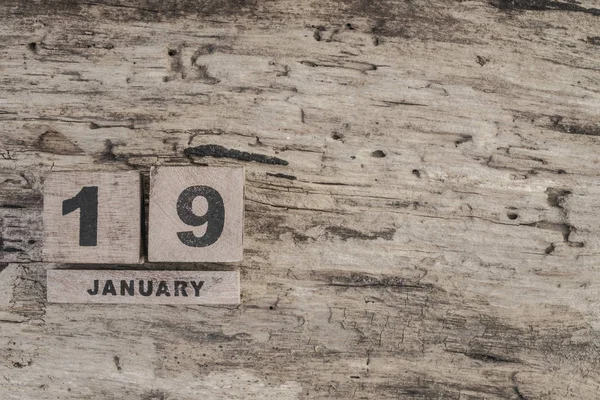 Calendario Cubo Para Enero Sobre Fondo Madera Con Espacio Para — Foto de Stock