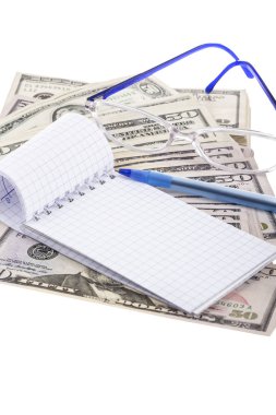 kopya alanı ile Amerikan Doları üzerinde boş bir not defteri