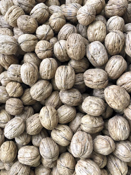 Whole walnuts with shells as a background — Stock Photo, Image