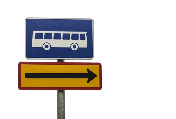 Знак напрямку руху автобуса ізольовано на білому — стокове фото