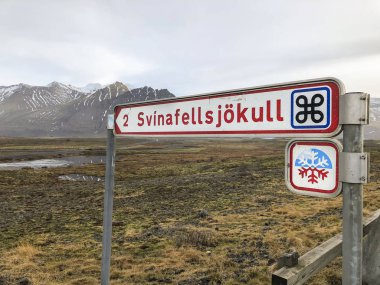 Svinafellsjokull ice field road sign in Iceland clipart