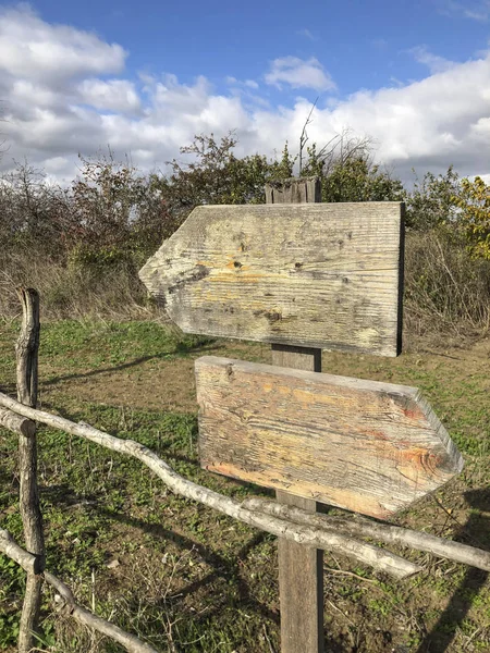 Houten richtingborden met Kopieer ruimte in de tuin — Stockfoto