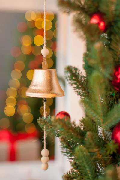 Campana Oro Navidad Árbol Navidad — Foto de Stock