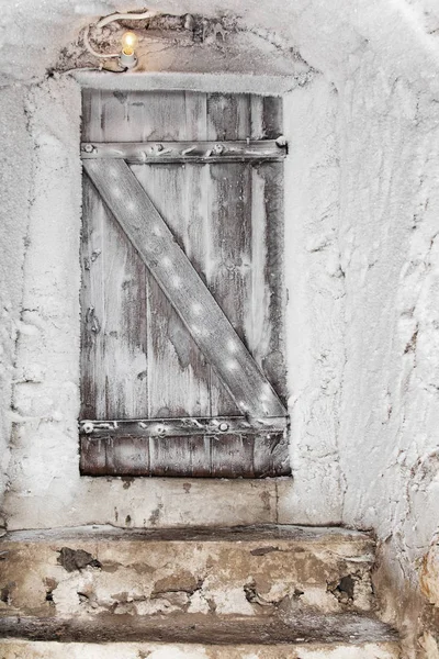 Old Wooden Door Basement Covered Hoarfrost — Stock Photo, Image