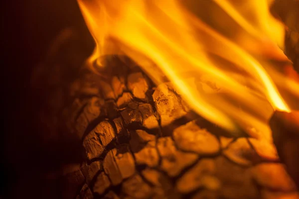 Burning Firewood Fireplace Closeup Texture Fire Flame — Stock Photo, Image