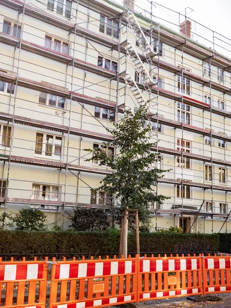 Scaffold surrounding old building during renovation works