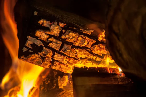 Hořící Dřevo Krbu Closeup Textury Oheň Plamen — Stock fotografie