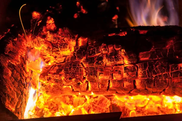 Registro Ardiente Madera Primer Plano Como Fondo Abstracto Las Brasas — Foto de Stock