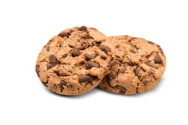 Beyaz arkaplanda izole edilmiş çikolatalı kurabiye