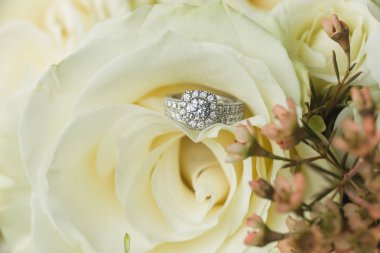 Elmas gelin düğün bandı ve nişan yüzüğü gül bou seti