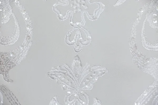 Macro blanco encaje bordado vestido de novia textil — Foto de Stock