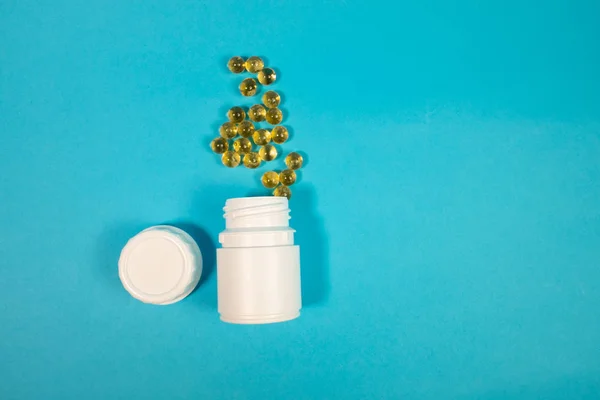 Pastillas Botella Blanca Sobre Fondo Azul — Foto de Stock