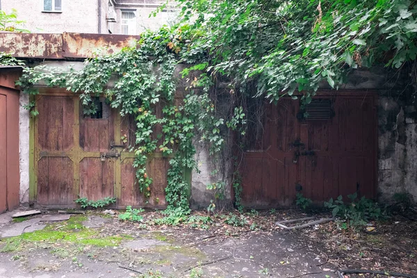 Старые Деревянные Двери Заброшенном Сарае — стоковое фото