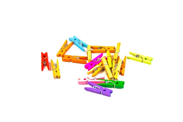 Close View Colorful Clothespins White Background — Stock Photo, Image