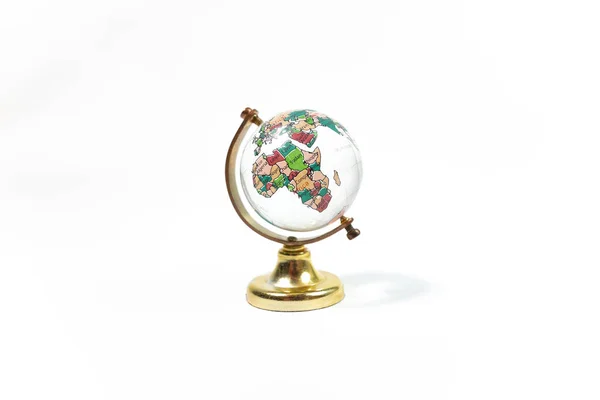 Petit Globe Verre Sur Fond Blanc Disposition Terre — Photo