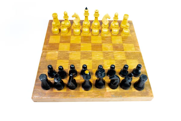 Chess Board Black Yellow Chess Pieces Isolated White Background — Stock Photo, Image