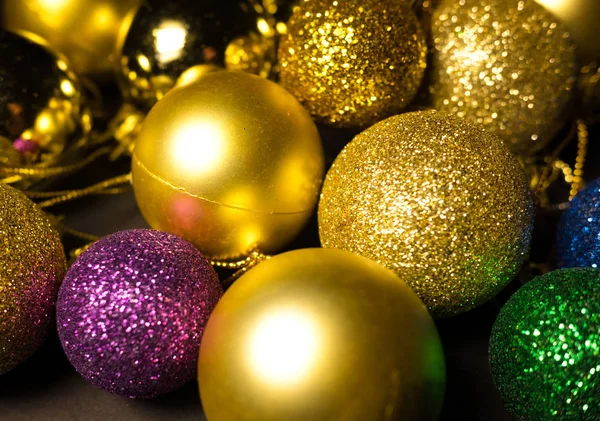Glittering Christmas balls, close up view