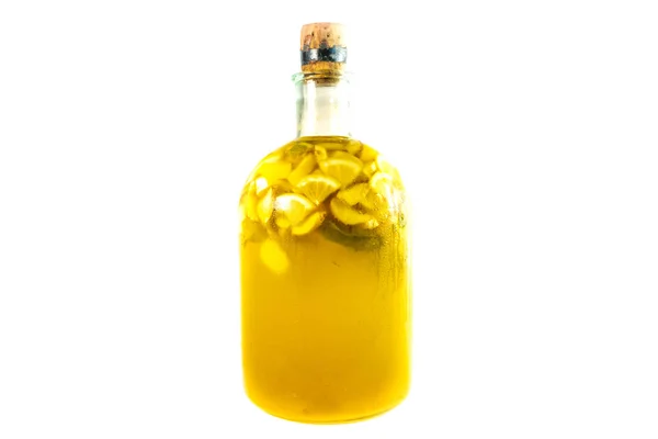 Bevanda Limone Vecchia Bottiglia Isolata Sfondo Bianco — Foto Stock