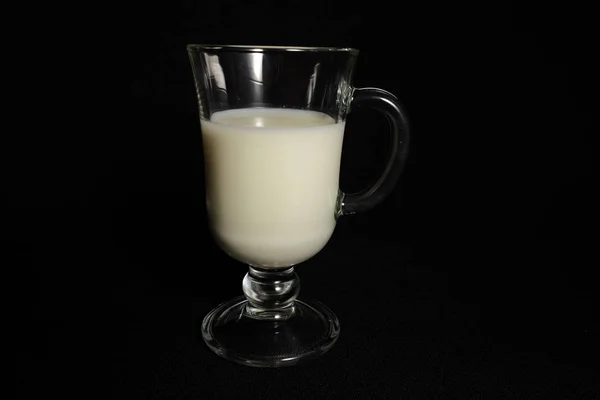 Glass Milk Transparent Glass Black Background — Stock Photo, Image