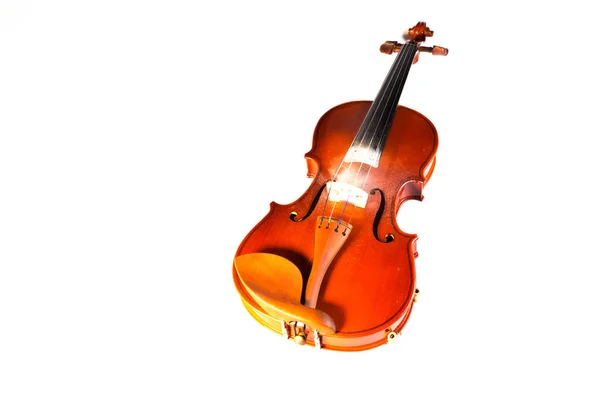 一把棕色小提琴在白色背景 — 图库照片