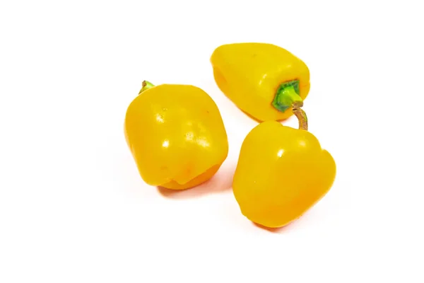 三黄色甜椒在白色背景 — 图库照片