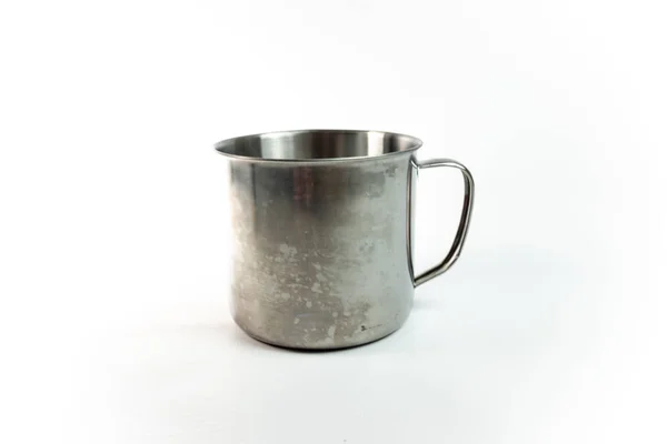 Empty Metal Cup White Background — Stock Photo, Image