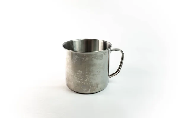 Empty Metal Cup White Background — Stock Photo, Image