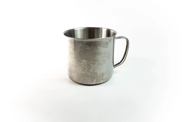 Tasse Métal Vide Sur Fond Blanc — Photo