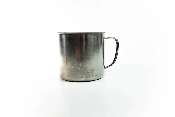 Empty Metal Cup White Background Stock Picture