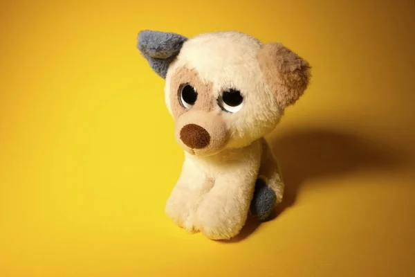 Іграшковий Собака Жовтому Фоні Маленький Цуценя — стокове фото