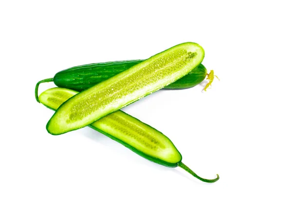 Whole Sliced Cucumbers Isolated White Background — Stock Photo, Image