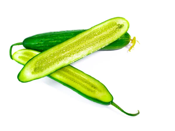Whole Sliced Cucumbers Isolated White Background — Stock Photo, Image