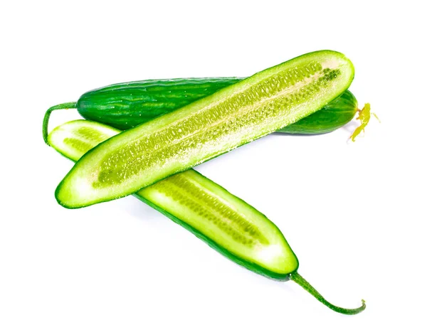 Whole Sliced Cucumbers Isolated White Background — Stock Photo, Image