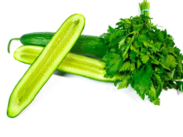 Bunch Parsley Green Cucumbers Isolated White Background — Stock Photo, Image