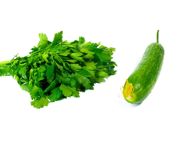 Bunch Parsley Green Cucumber Isolated White Background — Stock Photo, Image