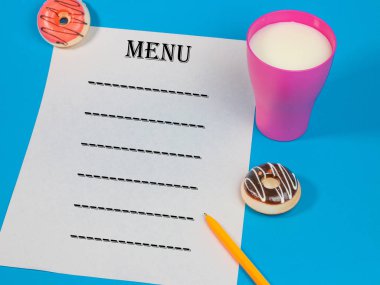 kafe ve restoranlar, notları ve notlar için bir sayfa için menüler
