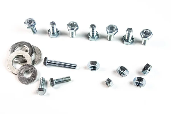 Bolts Nuts White Background Metal Connections — Stock Photo, Image