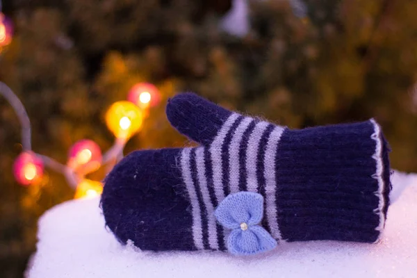 beautiful winter glove and Christmas garland, winter mittens