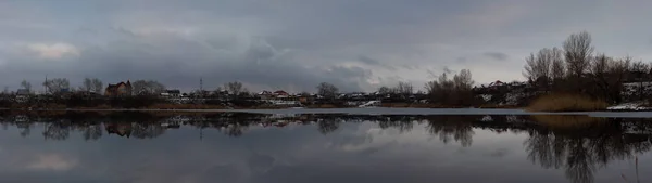 Panorama Landschaft Winterabend Auf Dem Fluss — Stockfoto